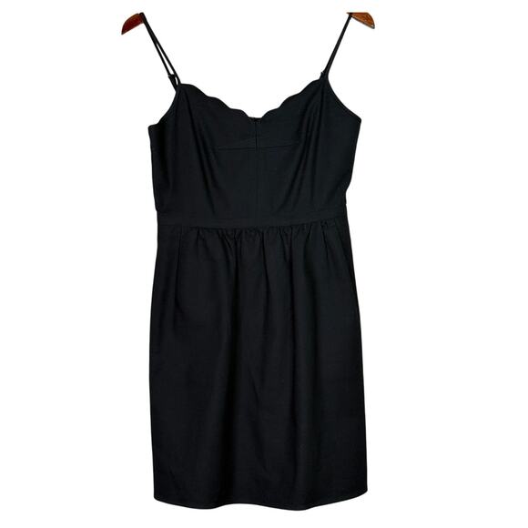 J.Crew Scalloped Neckline Spaghetti Strap Mini Dress Lined Pockets ZipUp 4 Black - Picture 1 of 15